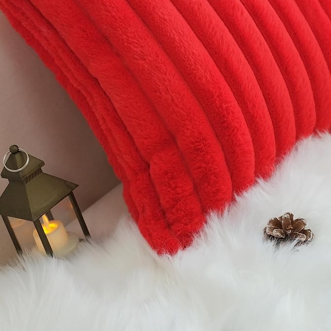 JOJUSIS Pack of 2 Faux Fur Plush Decorative Christmas Red Throw Pillow Covers Couch Cushion Case Soft Pillowcases (Red, 24 x 24-Inch)