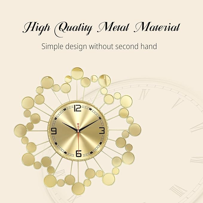 Wall Clock 22.8 Inch - Large Gold Sunburst Clock Non-Ticking Battery Operated, Starburst Round Wall Watch for Living Room Bedroom Kitchen Office, Home Decorations