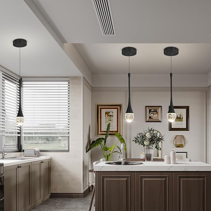 Modern Pendant Lights for Kitchen lsland LED Dimmable Raindrop Chandelier Crystal Ceiling Pendant Lighting for Dining Room Hallway Bar Living Room (3 Pack)