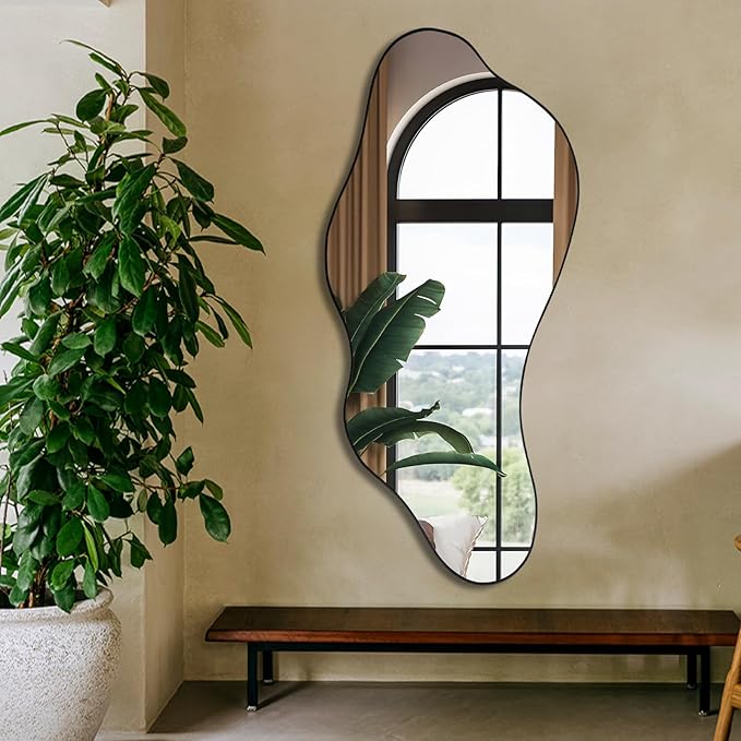 Irregular Wall Mirror, Large Asymmetrical Mirrors, 47.2"x21.6" Unique Shaped Mirrors, Modern Organic Mirror for Living Room Bathroom Bedroom Entryway Fireplace