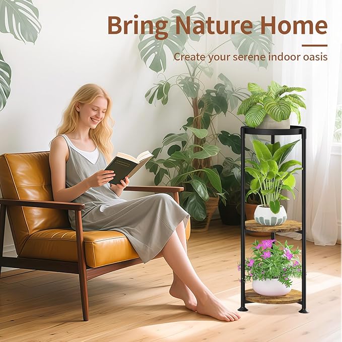 LASZOLA 3 Tier Black Plant Stand Indoor for Large Tall Heavy Duty Flower Planter, Metal Vertical Multi Level Rack for Narrow Floor Corner, Sturdy Round Holder Organizer, Modern, Mid Century, Farmhouse