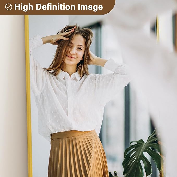 68"x 24" Full Length Mirror with Stand, Large Wall-Mounted or Leaning Floor Mirror with Aluminum Alloy Frame, Rectangular Wall Mirrors for Bedroom, Entryway, and Living Room Decor, Gold