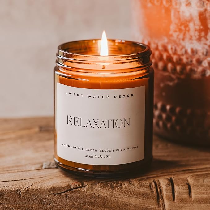 Sweet Water Decor Relaxation Candle - Soy Eucalyptus, Peppermint, and Clove Scented Spa Candles for Home - 9oz Amber Jar + Black Lid, 40+ Hour Burn Time, Made in The USA