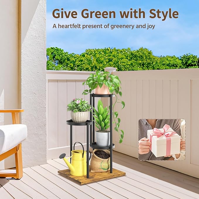 LASZOLA Black 3 Tier Plant Stand Indoor Heavy Duty Metal Planter Flower Holder Rack, Multi Modern Narrow Organizer, Floor Vertical Tower, Spiral Sturdy Decorate for House Bathroom Office Living Room