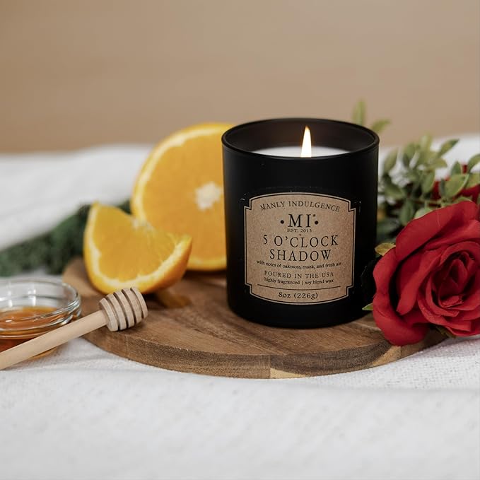 Manly Indulgence 5 O'Clock Shadow Scented Candles for Men, Premium Soy Blend Wax, 45H Burn, Candles for Home Scented, Gift-Ready Packaging - Made in The USA