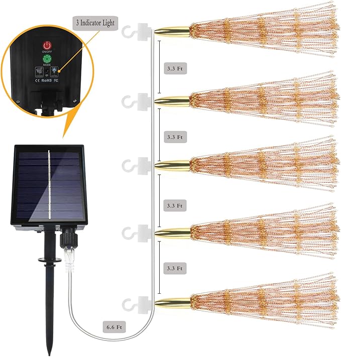 5 Pcs 1000LED Solar Starburst Sphere Lights,Firework Light Remote Control Timer 8 Modes Dimmable Waterproof Hanging Fairy Light, Sparkly Lights for Patio Garden Tent Outdoor(Warm White)