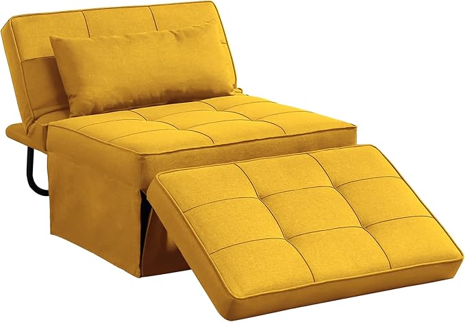 BIGSYY Sofa Bed, 4 in 1 Multi-Function Folding Ottoman Breathable Linen Couch Bed with Adjustable Backrest Modern Convertible Chair for Living Room Apartment Office, Yellow