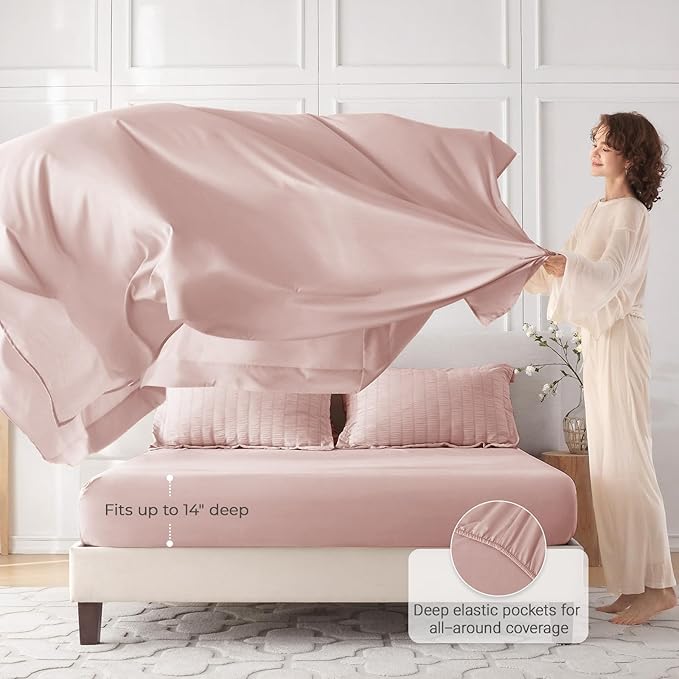 MUXHOMO 7 Pieces King Comforter Set, Seersucker Bed in a Bag King Size, All Season Luxury Bedding Set with Comforter, Flat Sheet, Fitted Sheet, Pillowcases & Shams, Rose Gold