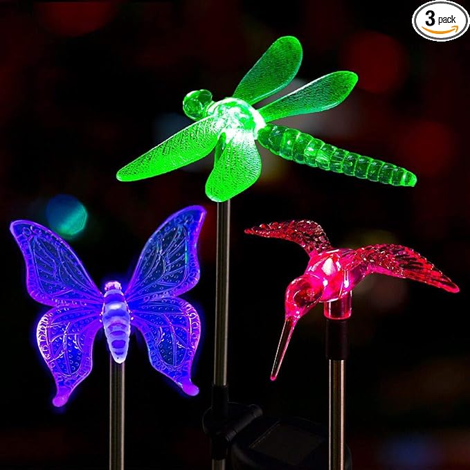 SOLPEX Solar Garden Lights, 3 Pack Solar Butterfly Lights Yard Decorations, Multi-Color Changing LED Bird Light Stakes, Yard Light for Garden, Patio & Lawn