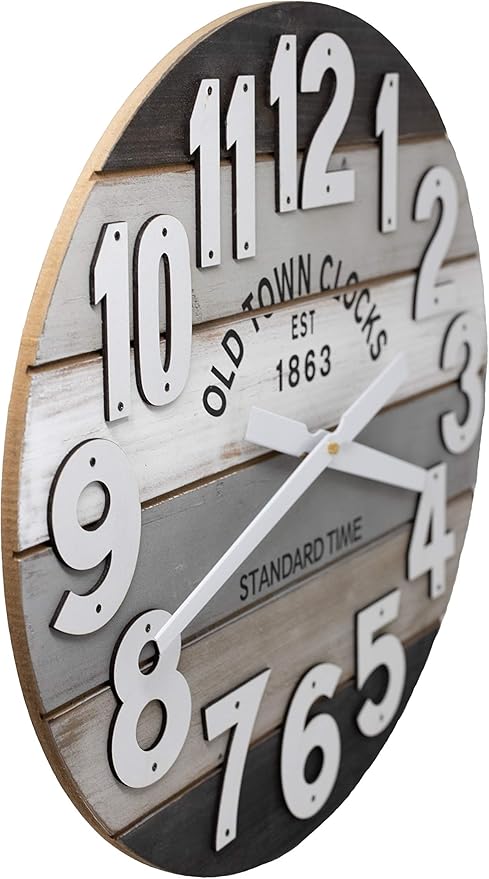 18" Wooden Multi-Color Maritime Coastal Beach Large Number Wall Clock (Gray, 18 inch)