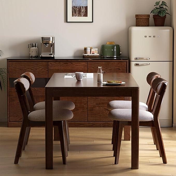 100% Solid Oak Wood Dining Chairs,Mid Century Modern Dining Chairs with Upholstered Cushion,Kitchen,Dining Room Chairs Set of 1/2/4 (1, Walnut Color Grey Upholstery)