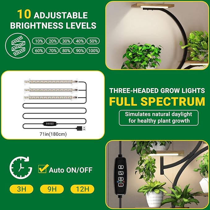 62.1" Tall Plant Stand Indoor with Grow Lights, 8 Tiered Metal Corner Plant Shelf Display Rack for Indoor Plants, S-Shaped Decorative Rack Large Flower Holder Stand for Living room, Patio, Bedroom