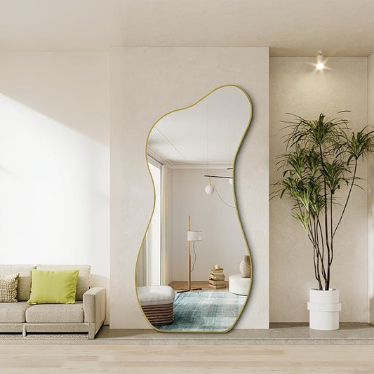 Irregular Mirror Full Length, 63"x30" Large Asymmetrical Mirror, Modern Standing Floor Mirrors for Dressing, Waved Shaped Mirrors for Living Room Bathroom Bedroom Hallway Entryway