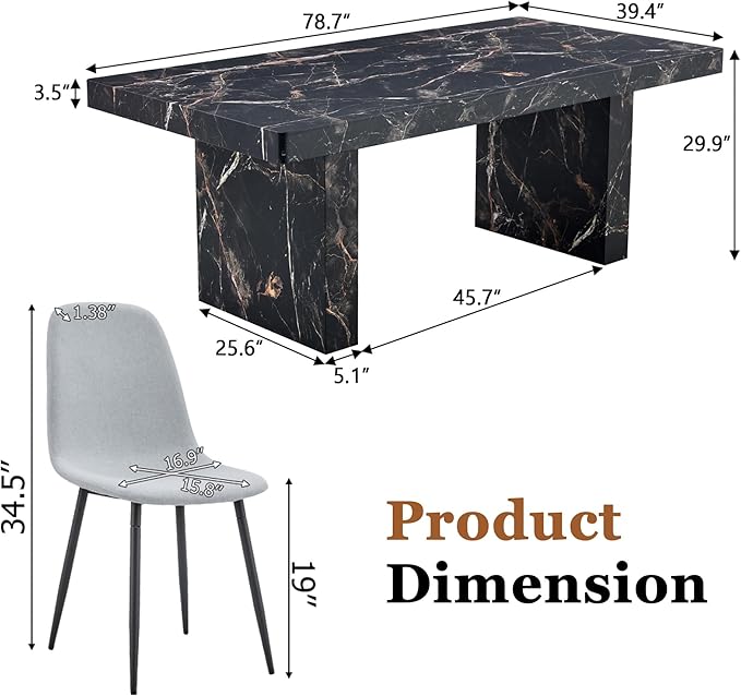 Marble Dining Table Set 79" ｜Modern Dining Table Set with 10 Linen Chairs｜Engineered Wood with Marble Pattern Tabletop｜Widened and Stable Tablelegs｜Easy Assembly