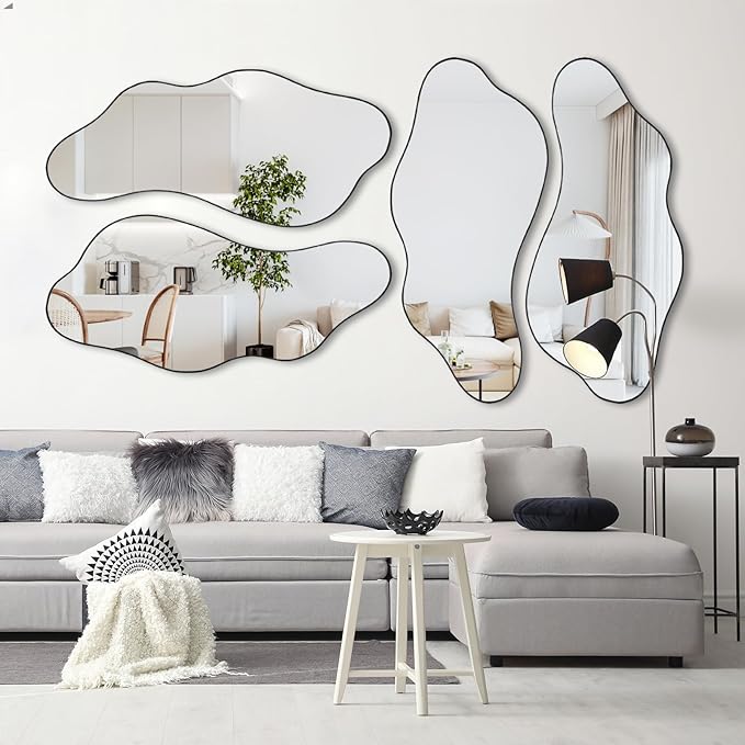 Irregular Wall Mirror, Large Asymmetrical Mirrors, 47.2"x21.6" Unique Shaped Mirrors, Modern Organic Mirror for Living Room Bathroom Bedroom Entryway Fireplace