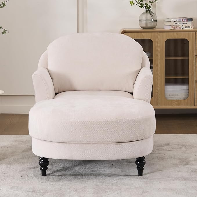 Chaise Lounge Chair Indoor, 59.8" Oversized Couch Reading Chairs，Chenille Comfortable Deep Sleeping Single Sofa, Upholstered Modern Couch Sofa Bed for Living Room, Bedroom & Apartment (Beige)