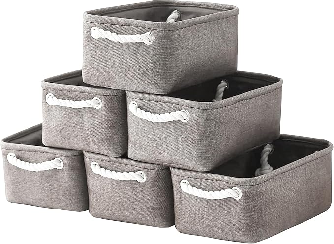 TcaFmac Basket for Organizing Cube Stgorage Bin - Small 6 Pack Fabric Storage Cubes Collapsible Baskets for Shelves with Rope, Bins for Organization Toy(Grey 12x8x5.2 inch)