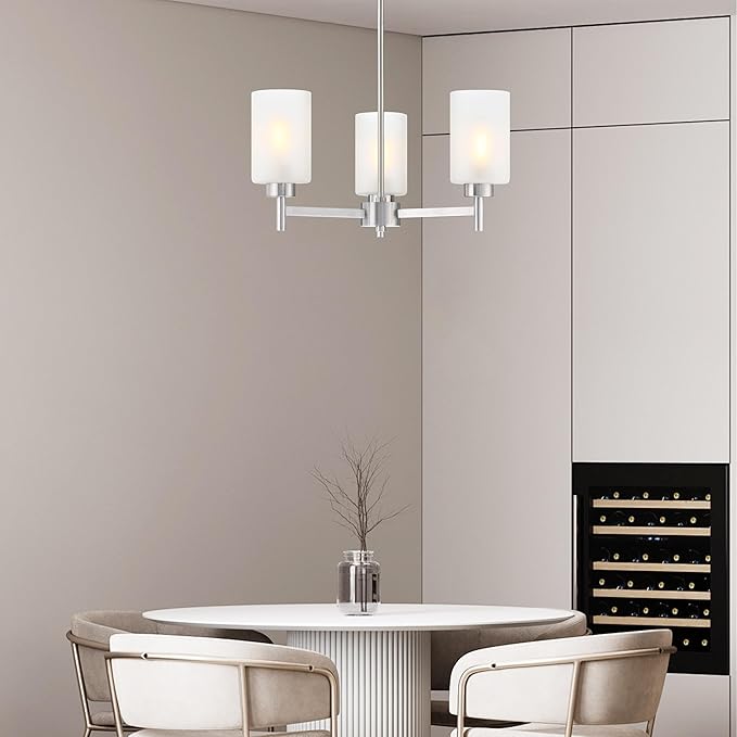 Doraimi Lighting 3 Light Chandelier Frosted Glass Shade Classic Style Ceiling Pendant Light Fixture Brushed Nickel Finish for Meeting Room Dining Room Over Table Living Room