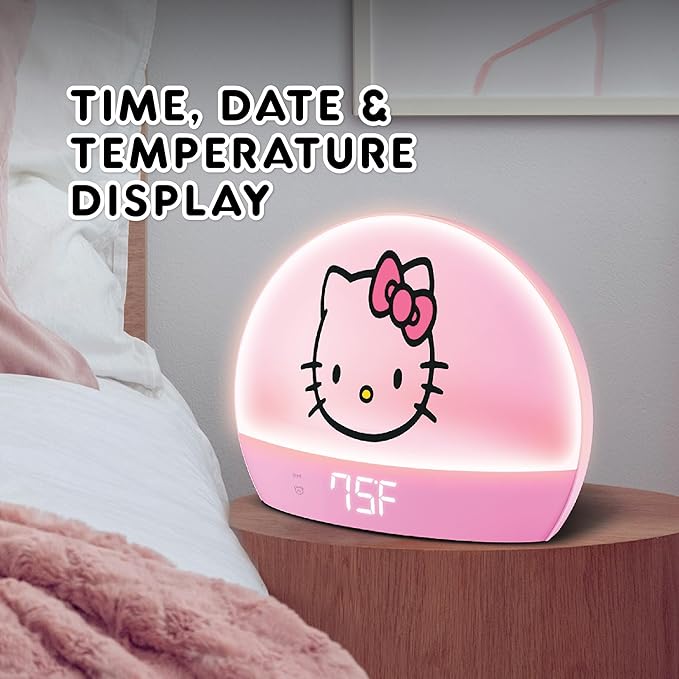 Hello Kitty Sunrise Alarm Clock - Multicolor Lights, USB Charging, LED Display, and Snooze Function