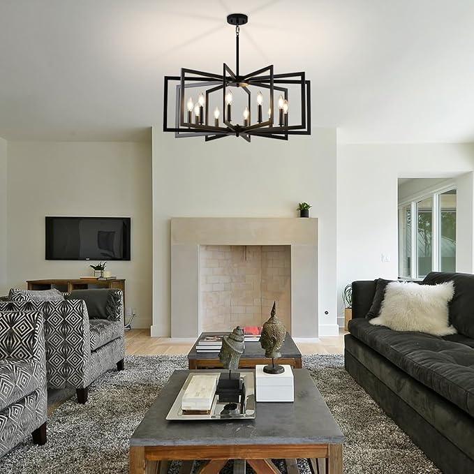 Black Chandelier for Dining Room, 10-Light Kitchen Chandelier Light Fixture Modern Metal Industrial Large Chandeliers for Farmhouse Entryway Living Room (E12 Bulbs Not Included)