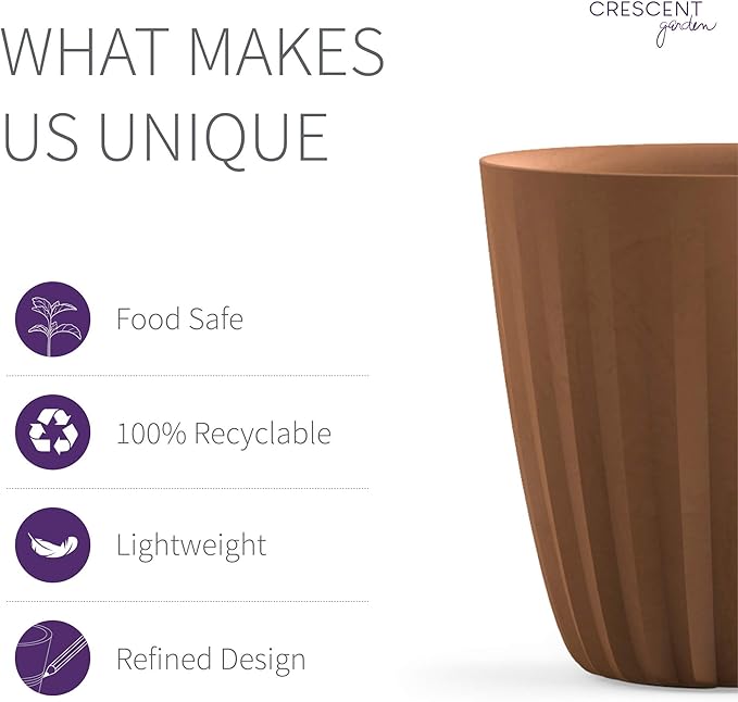 Crescent Garden Pleat Modern Decorative Planter, Indoor/Outdoor Pot, Resin Planter with Drain Hole - 15" W x 15" H (Terracotta-Colored)