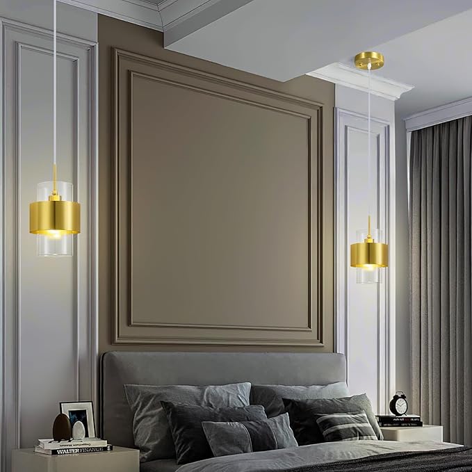 Modern Gold Pendant Lighting Indoor Kitchen Island Pendant Light Glass Shade Ceiling Light Fixtures for Bedroom Dining Room Living Room(1Pack)