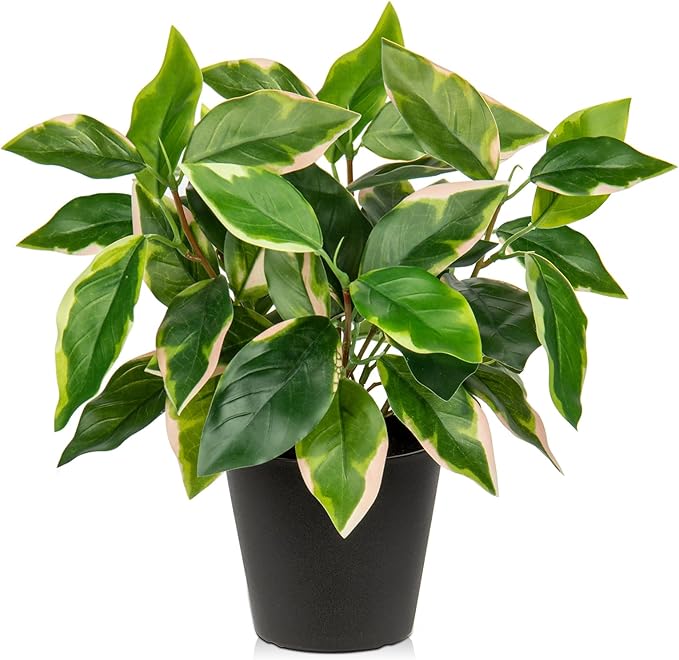 Artificial Plants Indoor Small Fake Plants in Pots Faux Pothos N‘ Joy Potted Plant Fake Indoor Plants with Black Pots for Bathroom Living Room Office Desk Shelves