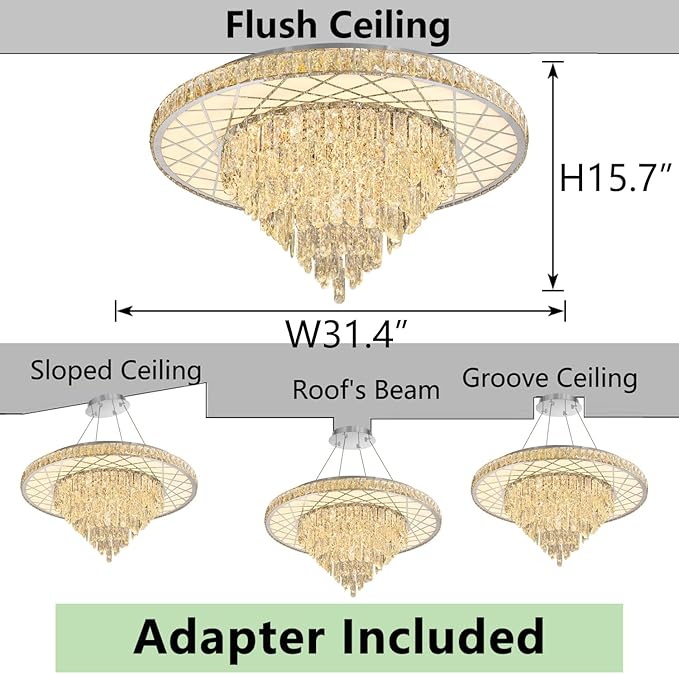 Luxury Modern Crystal Chandelier Lighting Elegant Dining Room Living Room Fixture Chandeliers with 60W LED Dimmable Lights Silver