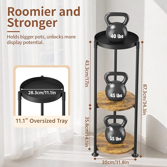 LASZOLA 3 Tier Black Plant Stand Indoor for Large Tall Heavy Duty Flower Planter, Metal Vertical Multi Level Rack for Narrow Floor Corner, Sturdy Round Holder Organizer, Modern, Mid Century, Farmhouse