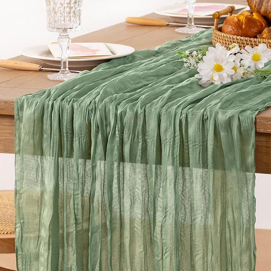 MLMC Sage Green Table Runner 10ft Rustic Gauze Fall Cheesecloth Table Runner Sage Cheese Cloth Centerpiece Decor 35x120 Inches for Boho Wedding Bridal Shower Birthday Party Decor