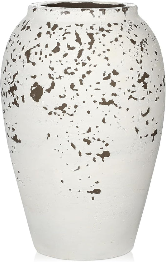 Handcrafted Flower Vase, 9.5" Tall Terracotta Vases, Vintage Rustic Ceramic Vase Décor, Wide Mouth, Matte Finish for Home Office Resto Café Décor