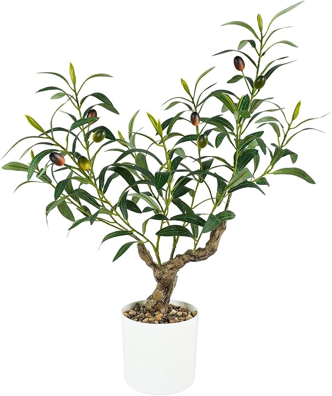 Fake Olive Plants 2FT, Artificial Small Olive Tree Indoor, Faux Potted Plants Decor for Tabletop, Desk, Shelf, Office, Kitchen, Living Room, Bedroom, Bathroom