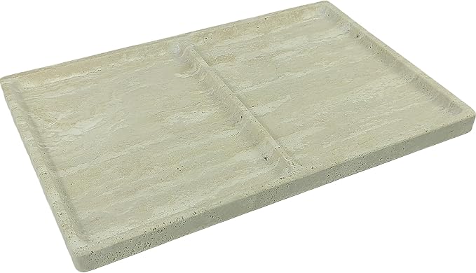 11.81"x7.87" Roman Travertine Decorative Tray - 2 Compartments Functional Storage Vanity Organizer for Bathroom Kitchen Office, Beige