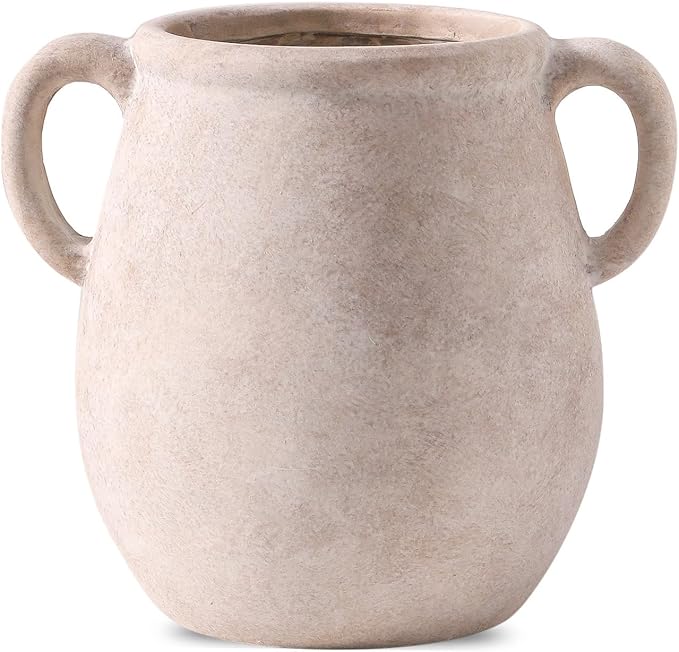 Ceramic Flower Vase Home Decor - 7.1 Inch White Rustic Table Flowers Vases Living Room Bedroom Plant Decoration Modern Farmhouse Vintage for Kitchen Shelf Office Coffee Dining Desk House Women