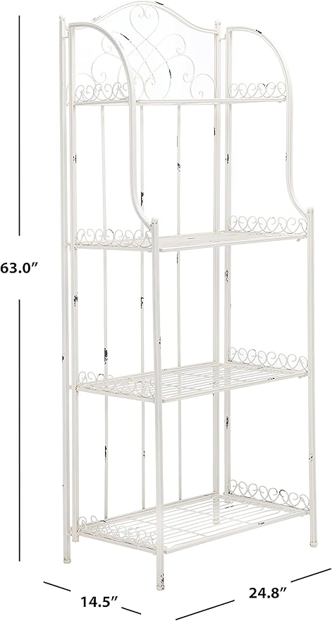 SAFAVIEH PAT5014B Outdoor Collection Amaris Antique White Wrought Iron 4-Tier Bakers Rack