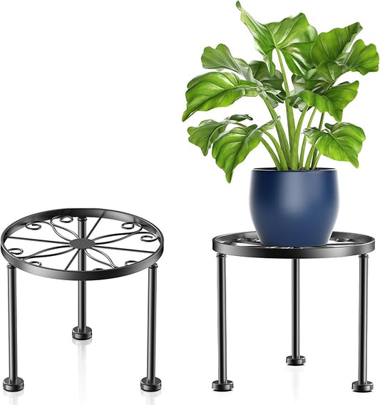 Garden Gifts Plant Lovers Gifts Black Metal Plant Stand with Anti-Slip Base Rustproof Heavy Duty Decorative Round Flower Pot Display Shelf for Indoor/Outdoor