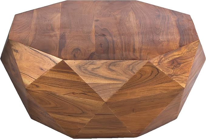 The Urban Port 33-Inch Diamond Shape Acacia Wood Coffee Table with Smooth Top, Dark Brown