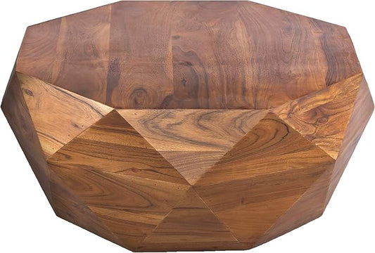 The Urban Port 33-Inch Diamond Shape Acacia Wood Coffee Table with Smooth Top, Dark Brown