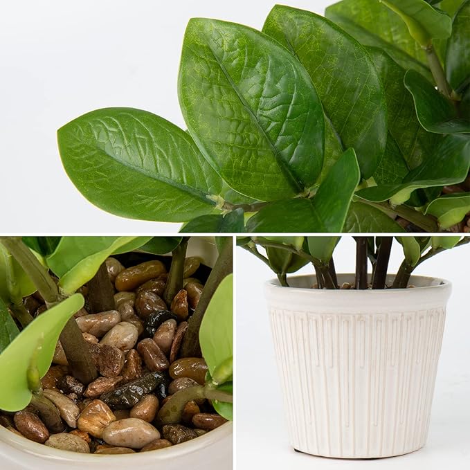 Briful Fake Plants 12'' Artificial ZZ Plants in Ceramic Pot Faux Zamioculcas Potted Silk Plants for Home Living Room Office Desk Decor Bedroom Aesthetic(1PACK)