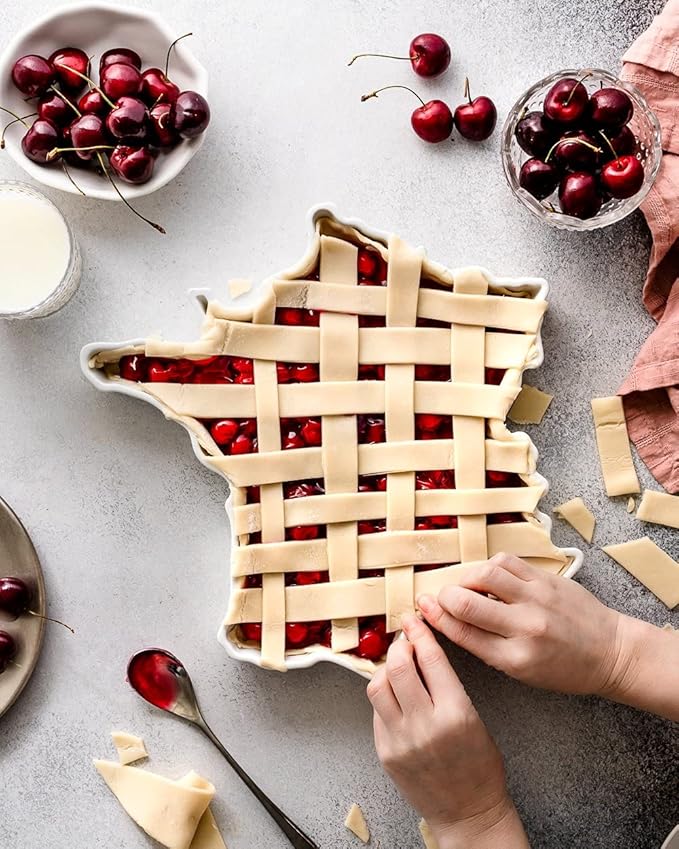 WORLD PLATES France Shaped Baking Dish Serving Platter or Decorative Tray Charming Porcelain Bakeware Oven Microwave and Dishwasher Safe