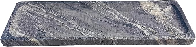 Long Natural Marble Vanity Tray: 10.6”x3.5” Organizer for Bathroom Kitchen Dresser Jewelry, Decorative Catch-All Trays for Coffee Table Home Decor, Polished Galactic Stars