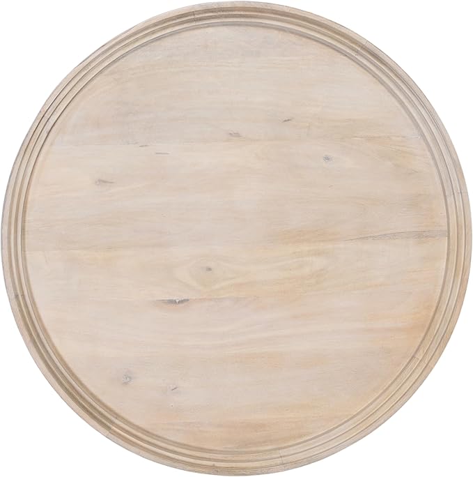 The Urban Port Urban Chic Coffee Table 30 Inch Round Tray Top, Handcrafted Mango Wood, Washed White and Black