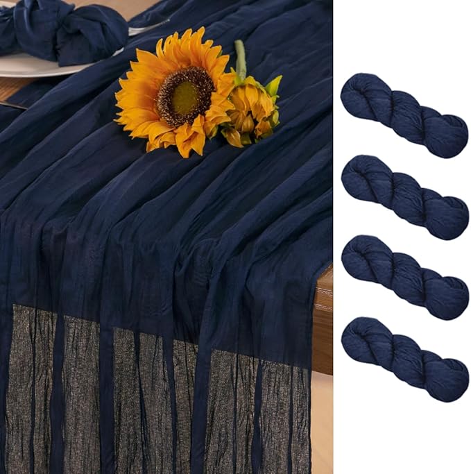 Navy Blue Cheesecloth Table Runner 4 Pack Fall Table Runners Boho Gauze 120 Inches Navy Cheese Cloth Fall Table Decorations for Thanksgiving Wedding Bridal Baby Shower Party Christmas Dinner