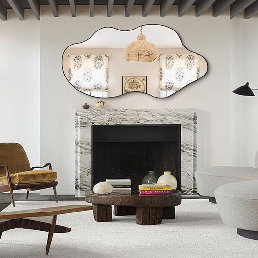 Irregular Mirror Full Length, Large Asymmetrical Wall Mirror, 59"x30" Wavy Shaped Mirrors, Modern Frameless Decorative Mirrors for Dressing Living Room Bathroom Bedroom Hallway Entryway