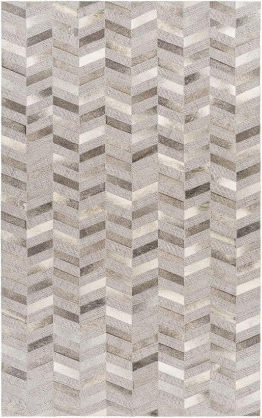 Geometric Pattern Area Rug, Leather and Wool Blend Carpet, Beige and White (Natural Multi Grey-117, 3x10)