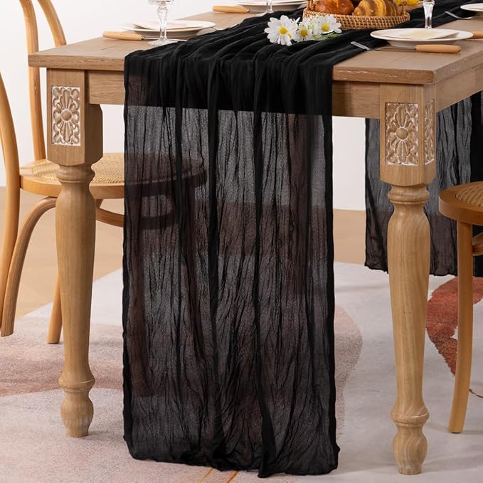 MLMC Black Halloween Table Runner 10ft Rustic Gauze Cheesecloth Table Runner Fall Decor 35x120 Inches for Halloween Party Bridal Shower Anniversary Events Decor