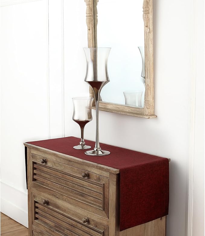 Solino Home Linen Table Runner 72 Inches Long - Athena, 100% Pure Linen Red Garnet Dining Table Runner 14 x 72 Inch for Fall, Autumn, Thanksgiving, Christmas, Holiday