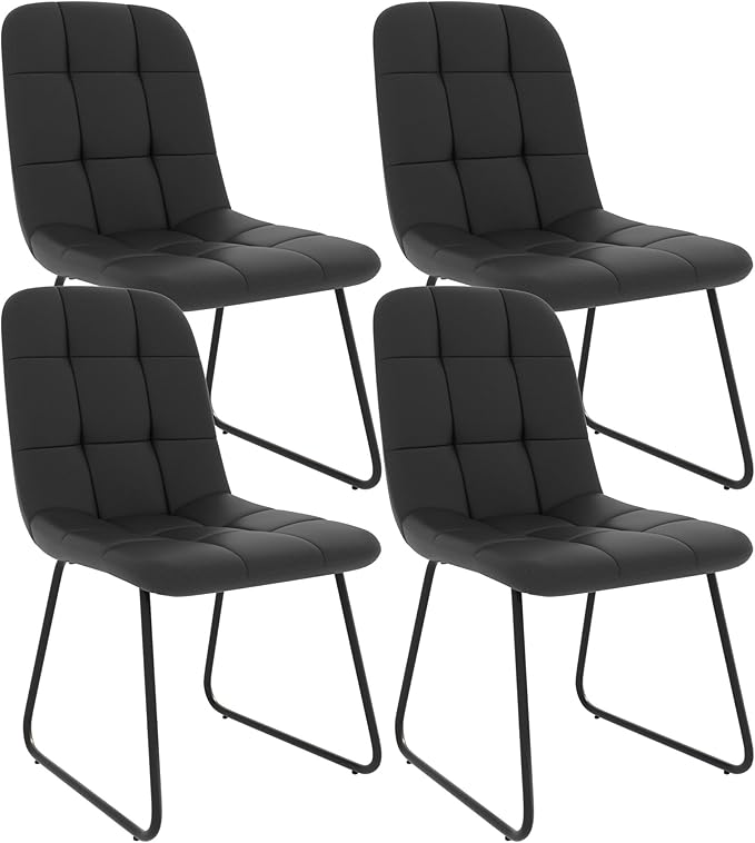 Dining Chairs Set of 4, Modern Kitchen Faux Leather Dining Room Chair for Kitchen Living Dining Room (4 Black)