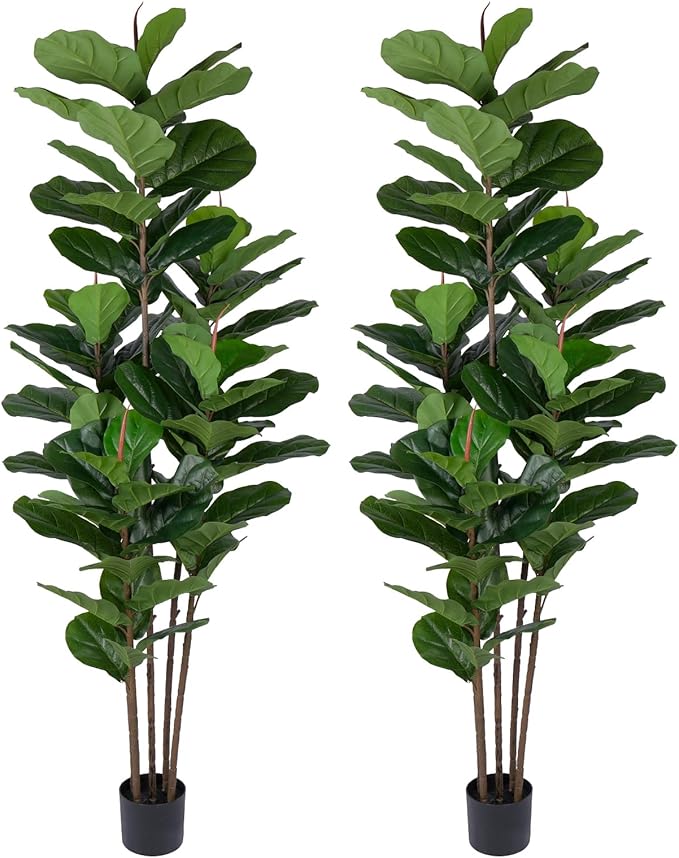 2 Pack Fiddle Leaf Fig Tree - Artificial Ficus Tree with Tall Artificial Plants Large 69 Fiddle Leaves -Fake Trees for Indoor Outdoor Home Decor Living Room