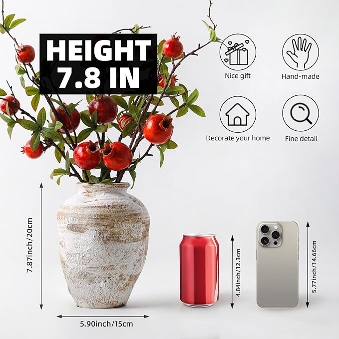 Ceramic Farmhouse Vase Rustic Decor,Pottery Decorative Flower Vases for Home Decor,Boho Vase for Table, Living Room,Bathroom,Shelf,Mantel Decoration,7.7 inch